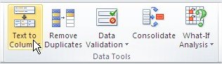 Excel Text to Columns Ribbon button